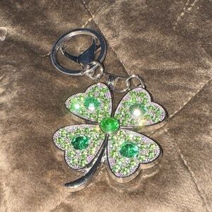 Sparkling Clover Keychain with Green Rhinestones